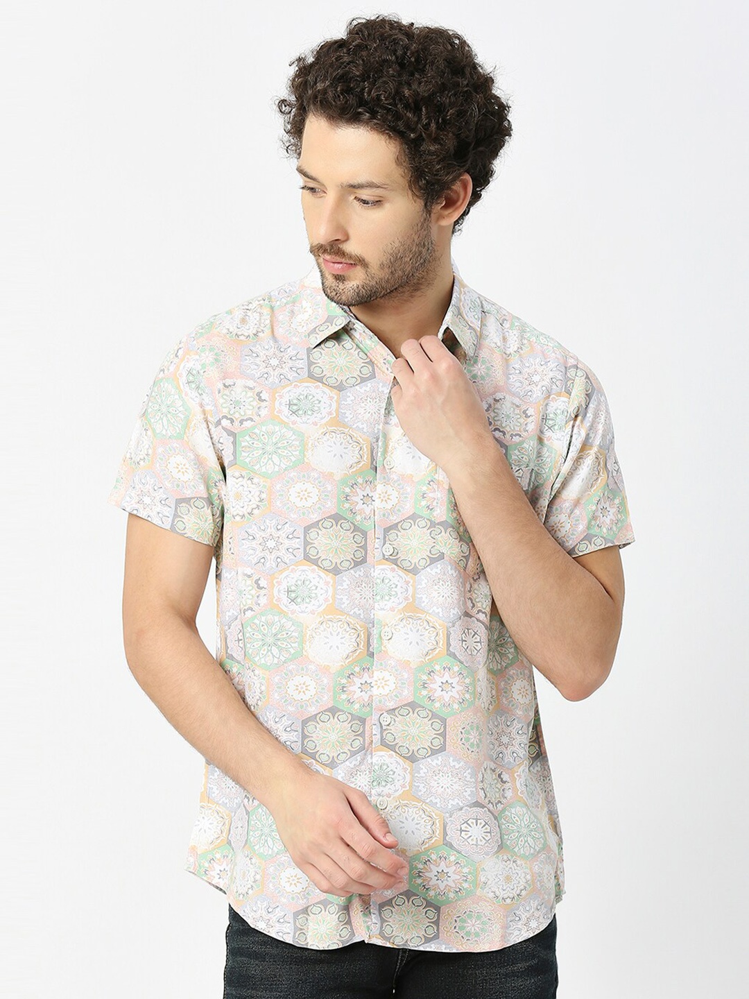 

VALEN CLUB India Slim Ethnic Motifs Printed Shirt, Grey