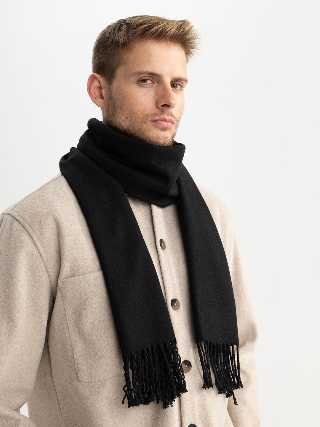

DeFacto Men Ribbed Scarf, Black