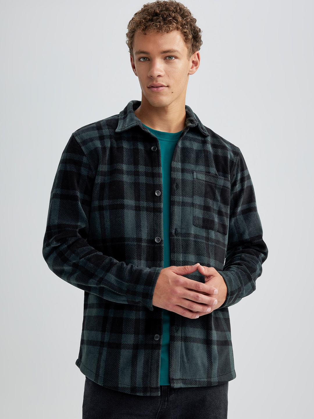 

DeFacto Tartan Checked Spread Collar Casual Shirt, Green