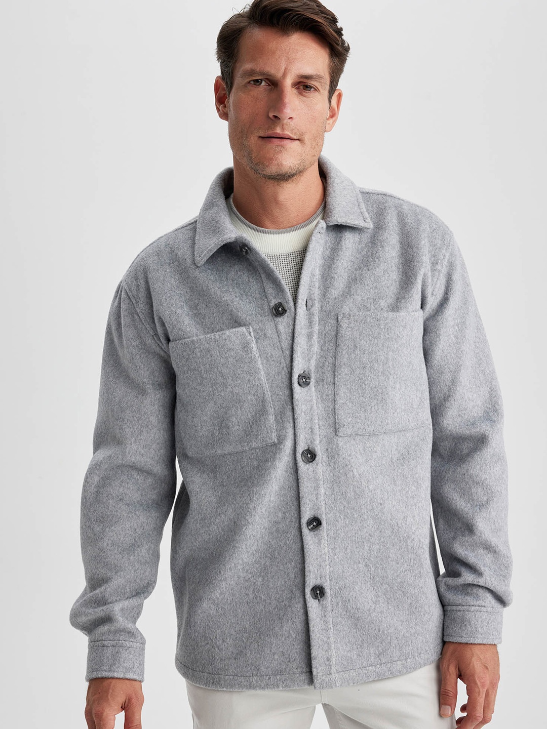 

DeFacto Spread Collar Casual Shacket, Grey