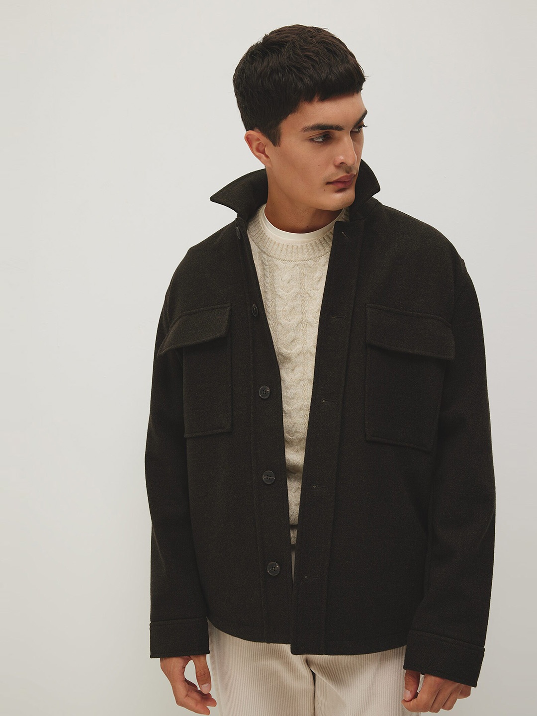 

DeFacto Spread Collar Casual Shacket, Black