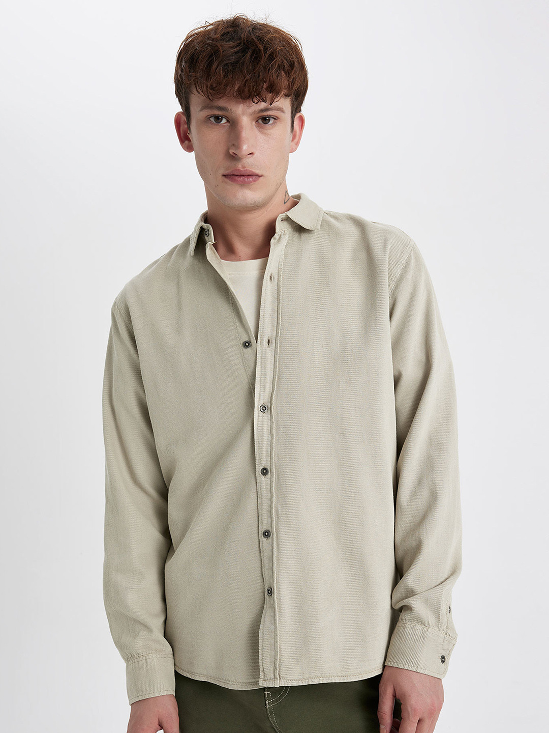 

DeFacto Spread Collar Casual Shirt, Green