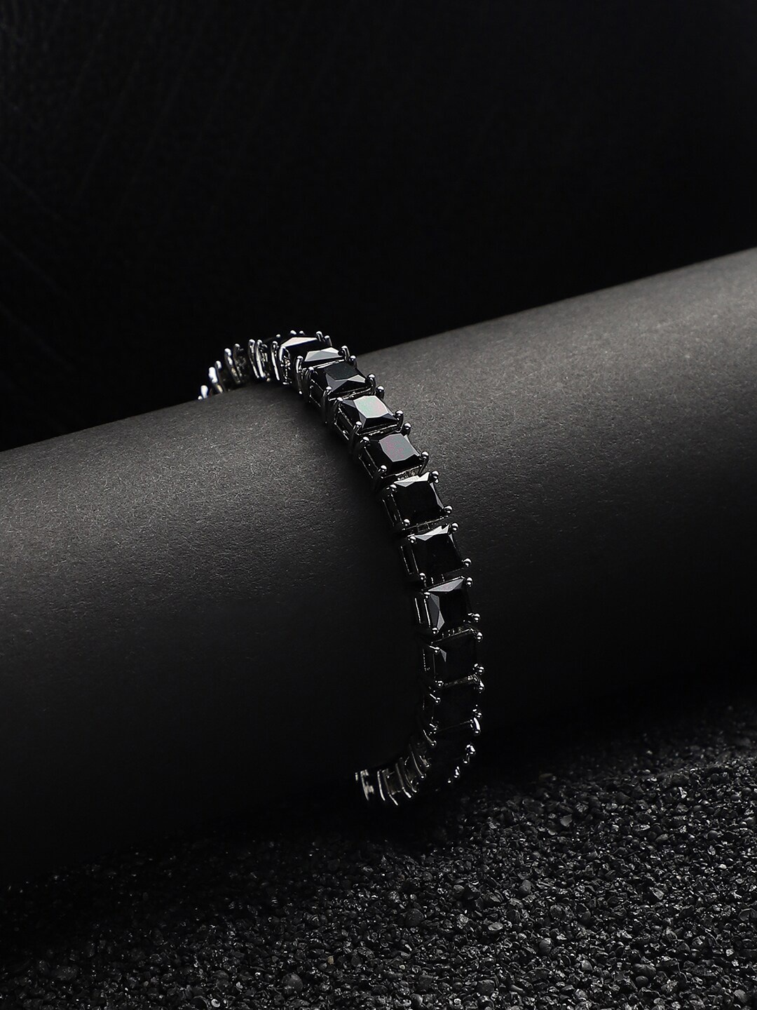 

French Accent Men Silver Plated Stones Studded Link Bracelet