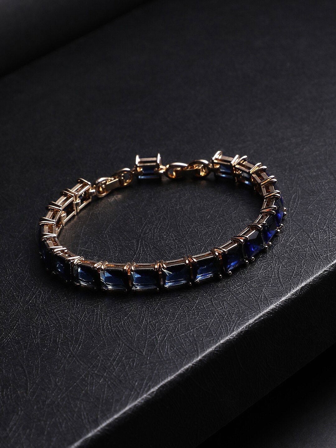 

French Accent Men Gold-Plated Geometric Stone Tennis Link Bracelet