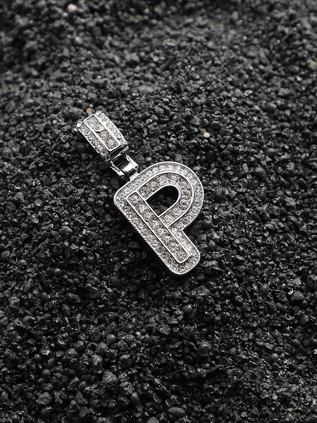 

French Accent Silver-Plated Artificial Stone Studded P Alphabet Pendent