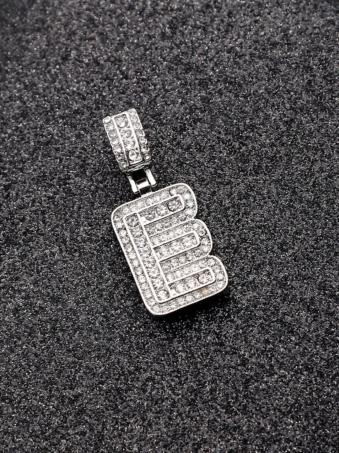 

French Accent Silver-Plated Artificial Stone Studded E Alphabet Pendent