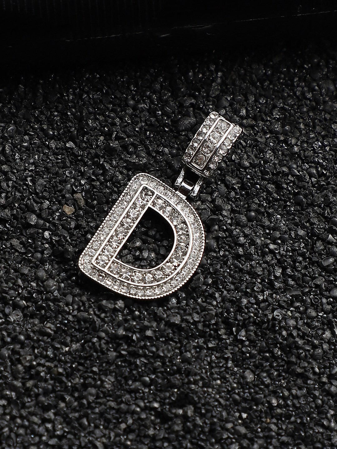 

French Accent Silver-Plated Artificial Stone Studded D Alphabet Pendent