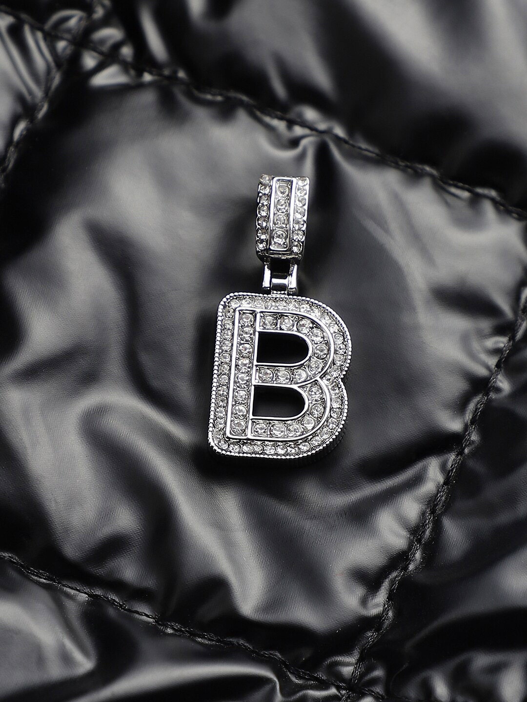 

French Accent Silver-Plated Stone-Studded B Alphabet Pendant With Chain