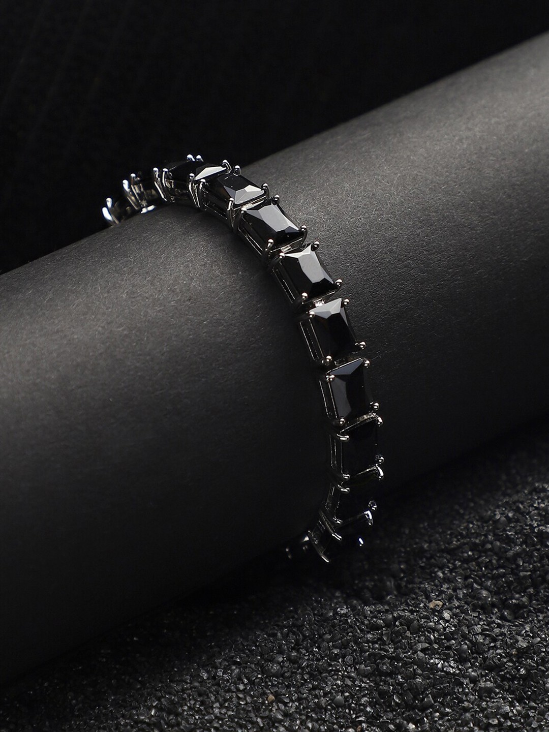 

French Accent Men Silver -Plated Geometric Stone Link Bracelet