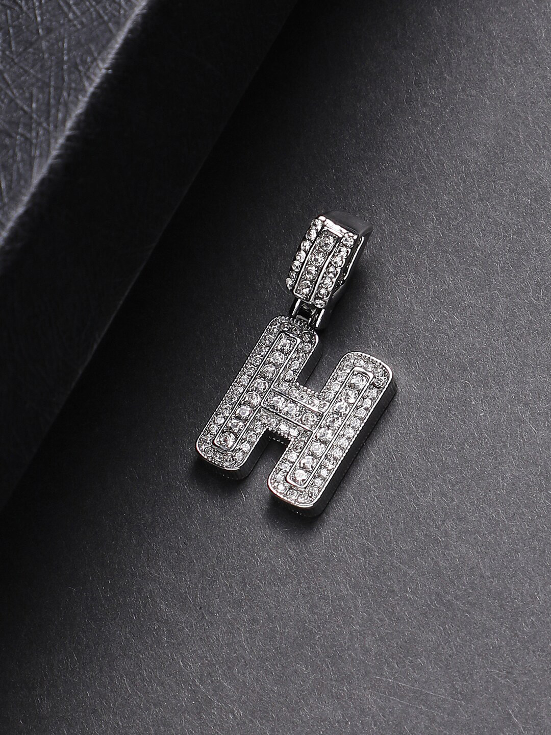 

French Accent Silver-Plated Artificial Stone Studded H Alphabet Pendant