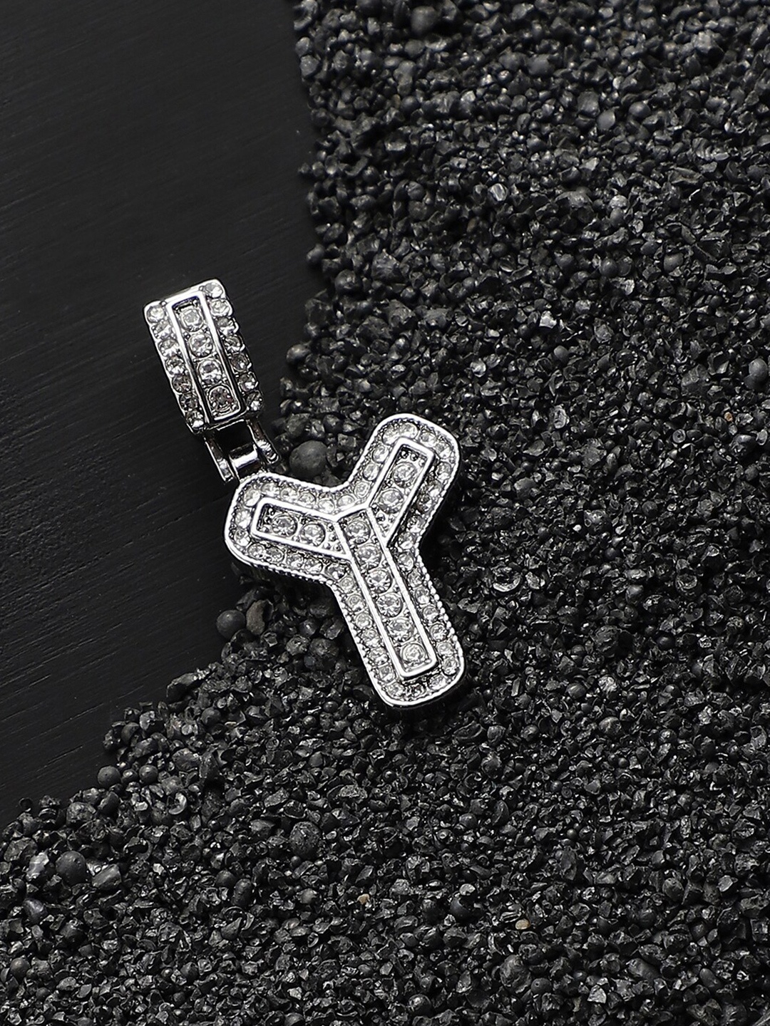 

French Accent Silver-Plated Artificial Stone Studded Y Alphabet Pendant