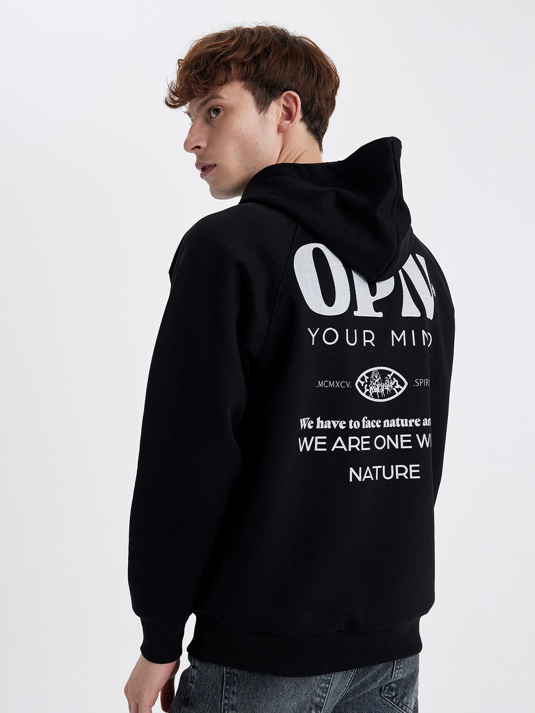 

DeFacto Typography Printed Hooded Pullover Sweatshirt, Black