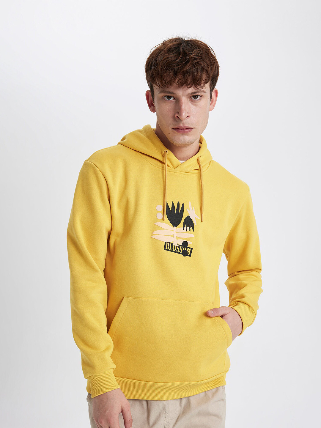 

DeFacto Graphic Printed Hooded Sweatshirt, Yellow