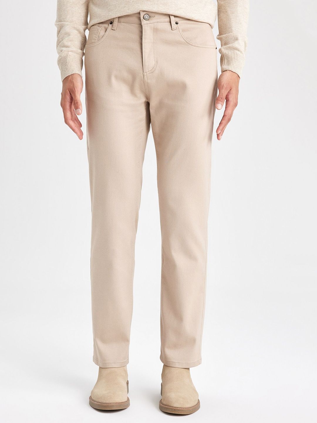 

DeFacto Men Mid-Rise Chinos Trousers, Beige