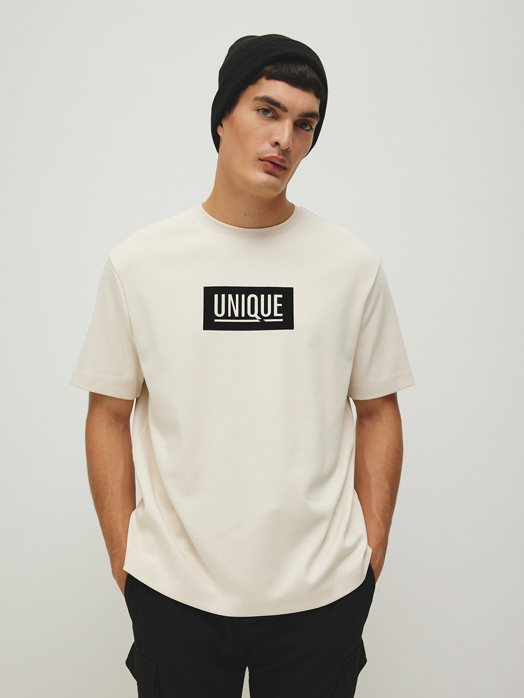 

DeFacto Typography Printed Pure Cotton T-shirt, Beige
