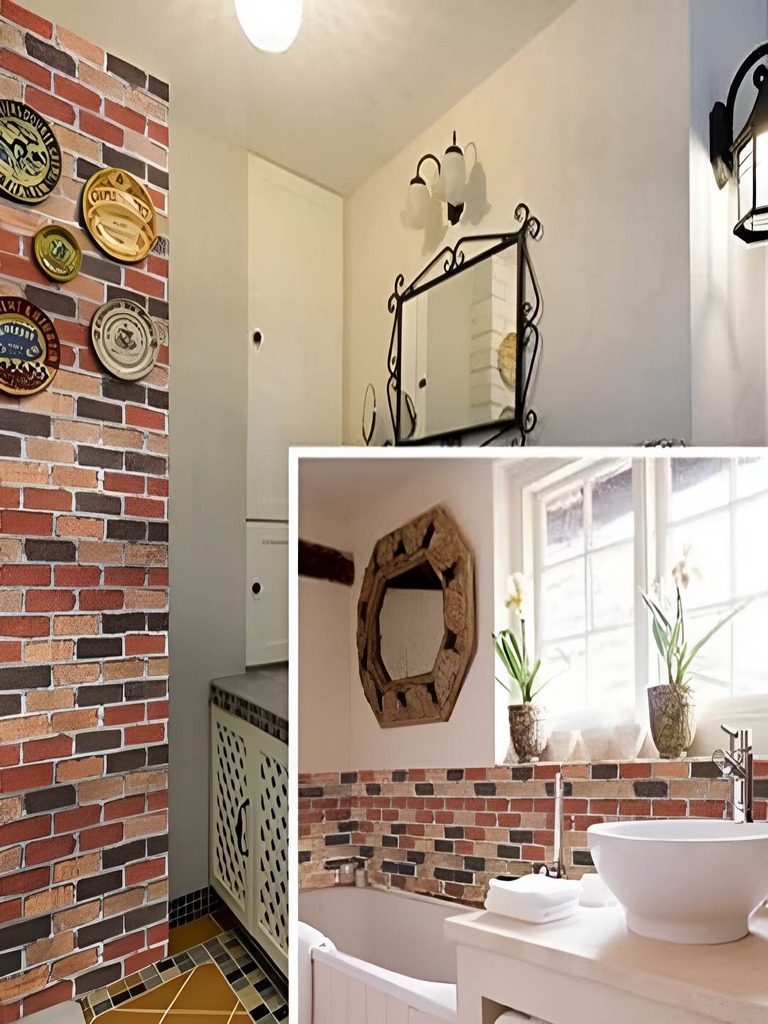

Univocean Red & Metallic Shade Self Adhesive Retro Brick Pattern Home Wallpaper