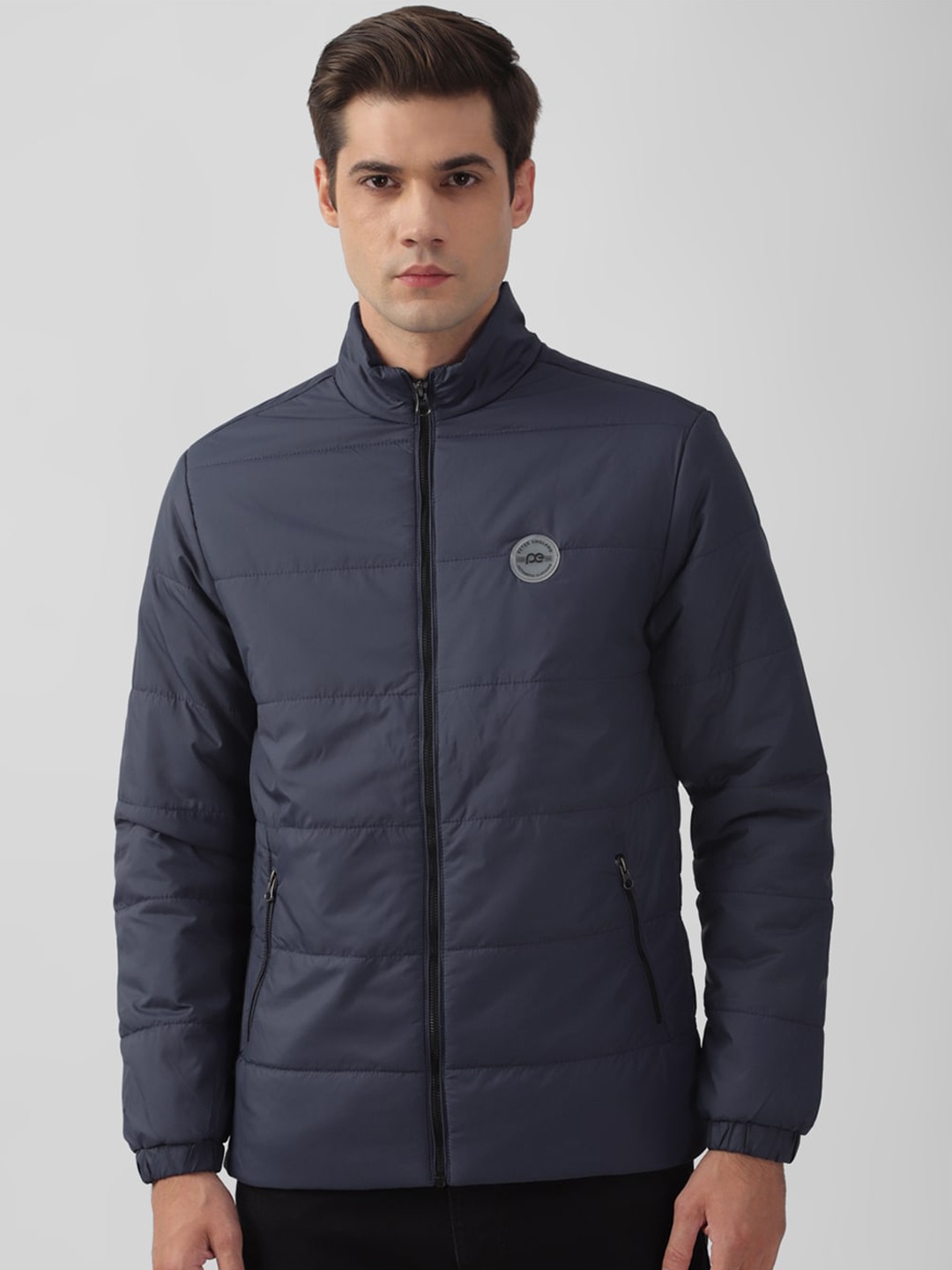 

Peter England Casuals Mock Collar Long Sleeve Zip Detail Nylon Padded Jacket, Navy blue