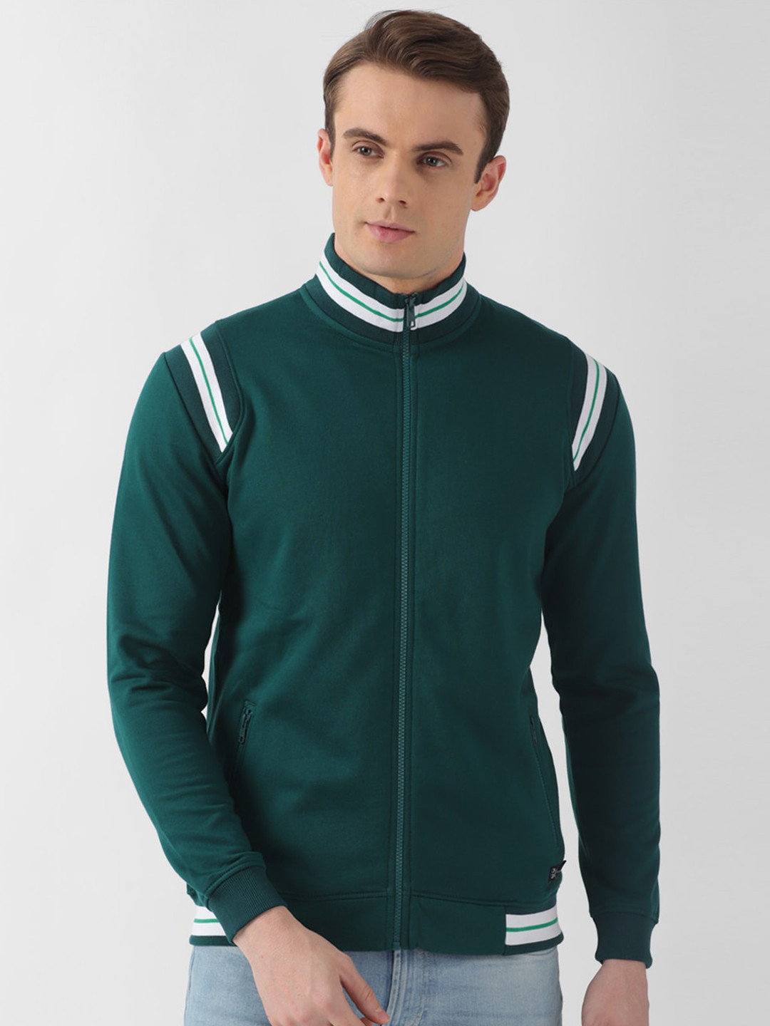 

Peter England Casuals Mock Collar Long Sleeve Zip Detail Bomber Jacket, Green