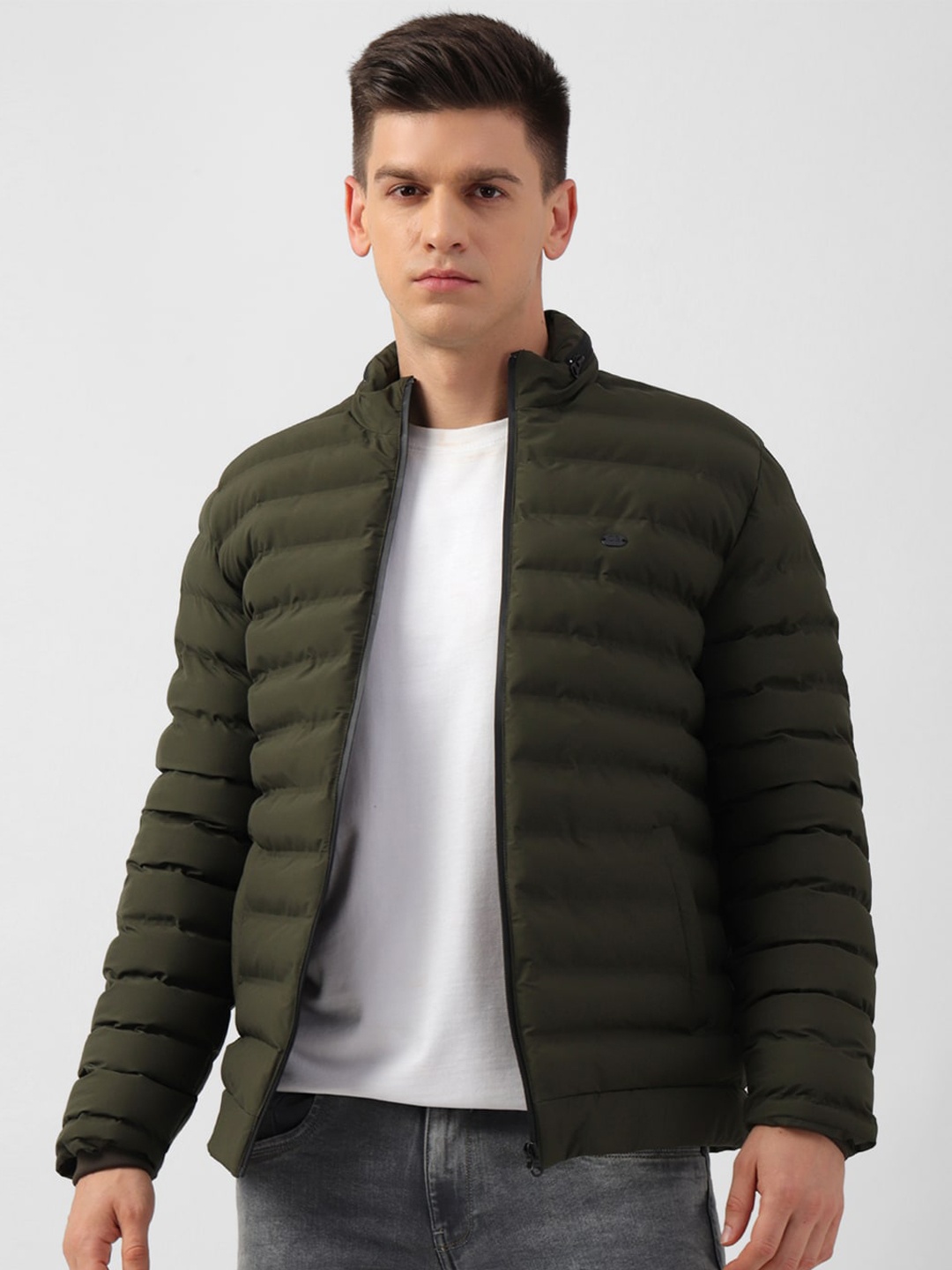 

Peter England Casuals Mock Collar Long Sleeve Zip Detail Nylon Puffer Jacket, Olive