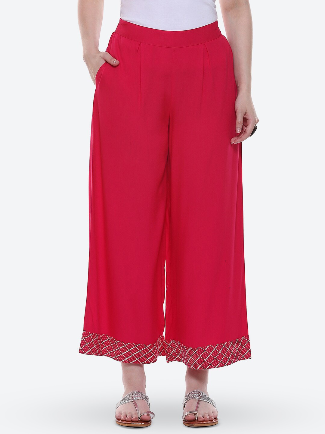 

2Bme Checked Straight Ethnic Palazzo, Fuchsia