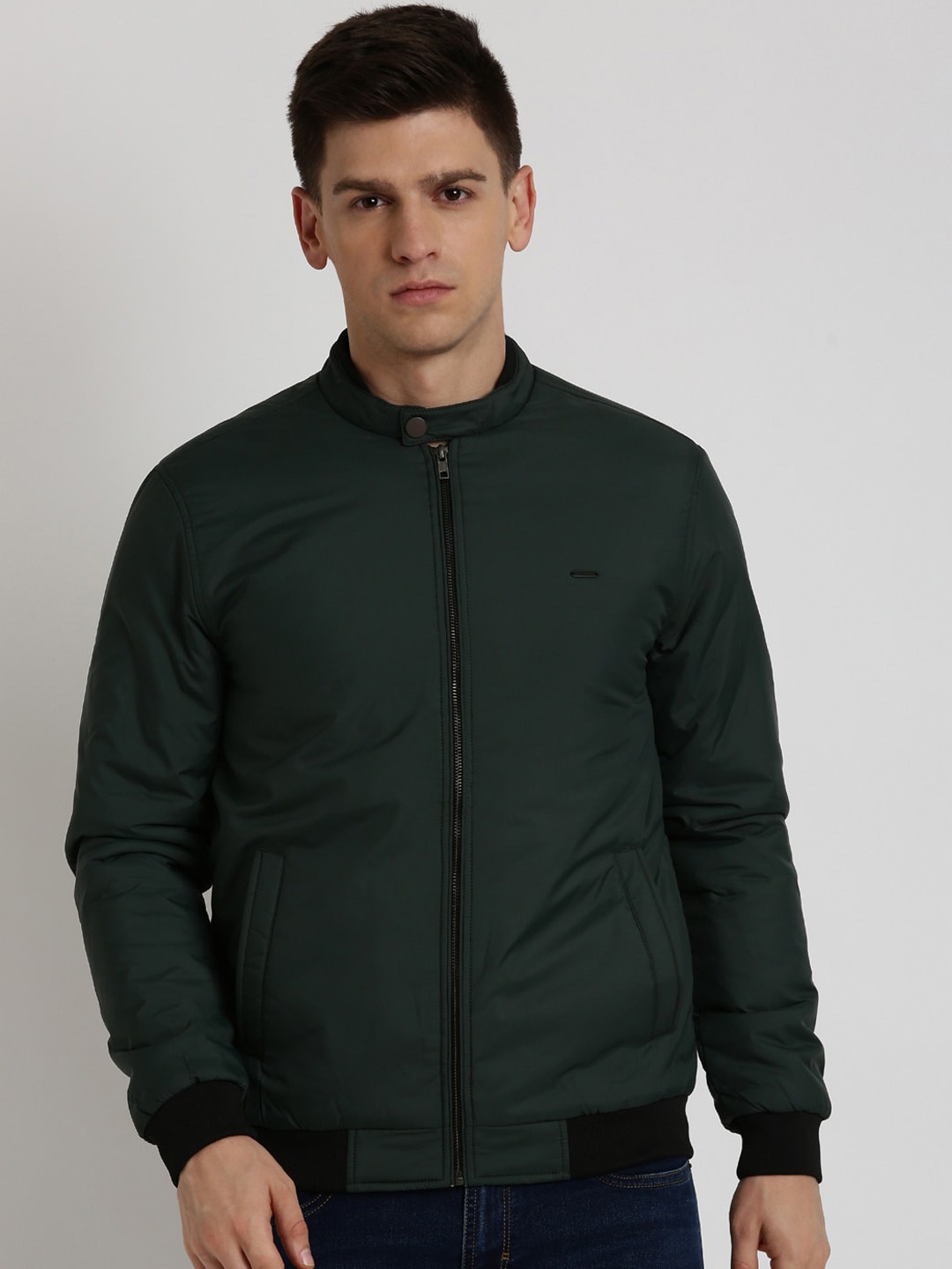 

PETER ENGLAND UNIVERSITY Stand Collar Bomber Jacket, Green