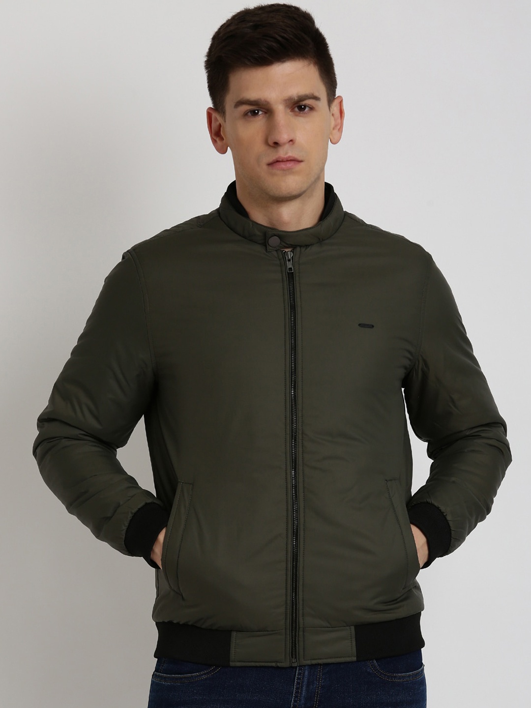 

PETER ENGLAND UNIVERSITY Stand Collar Bomber Jacket, Green