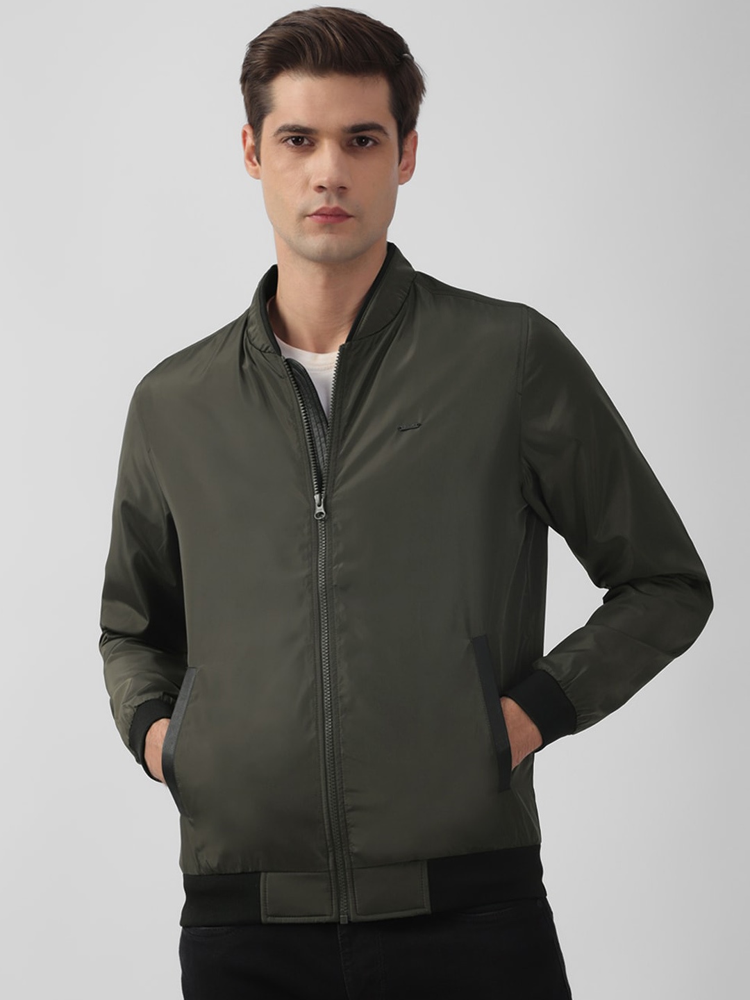 

PETER ENGLAND UNIVERSITY Mandarin Collar Bomber Jacket, Green