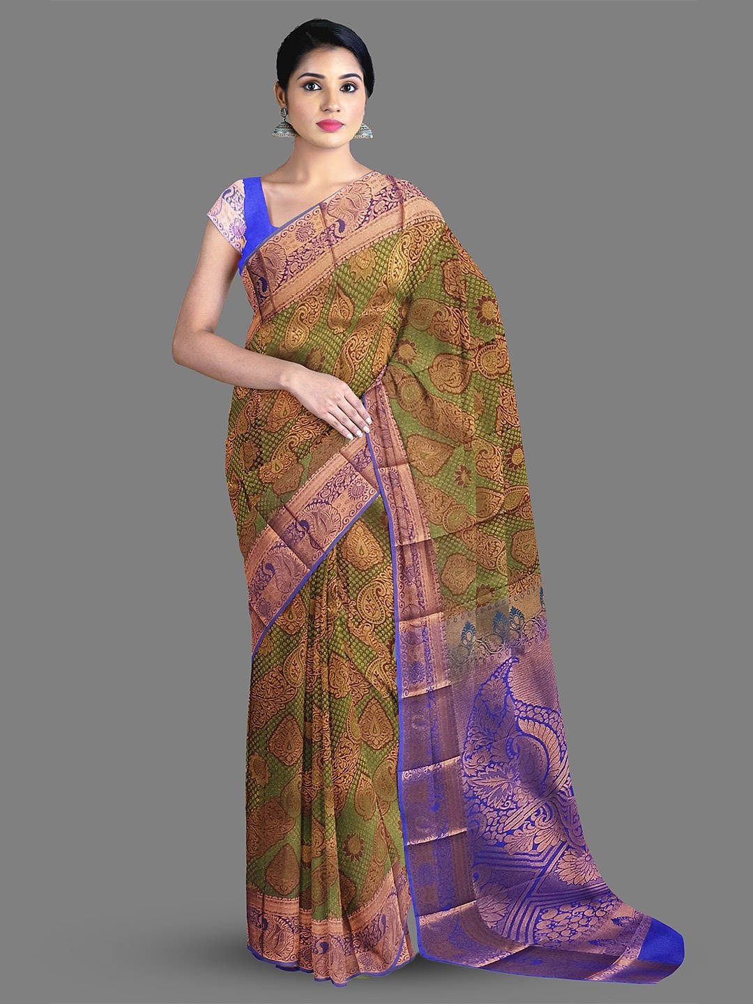 

The Chennai Silks Paisley Woven Design Zari Kanjeevaram Saree, Green