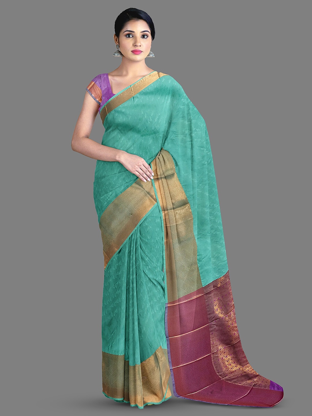 

The Chennai Silks Geometric Woven Design Kanjeevaram Saree, Green