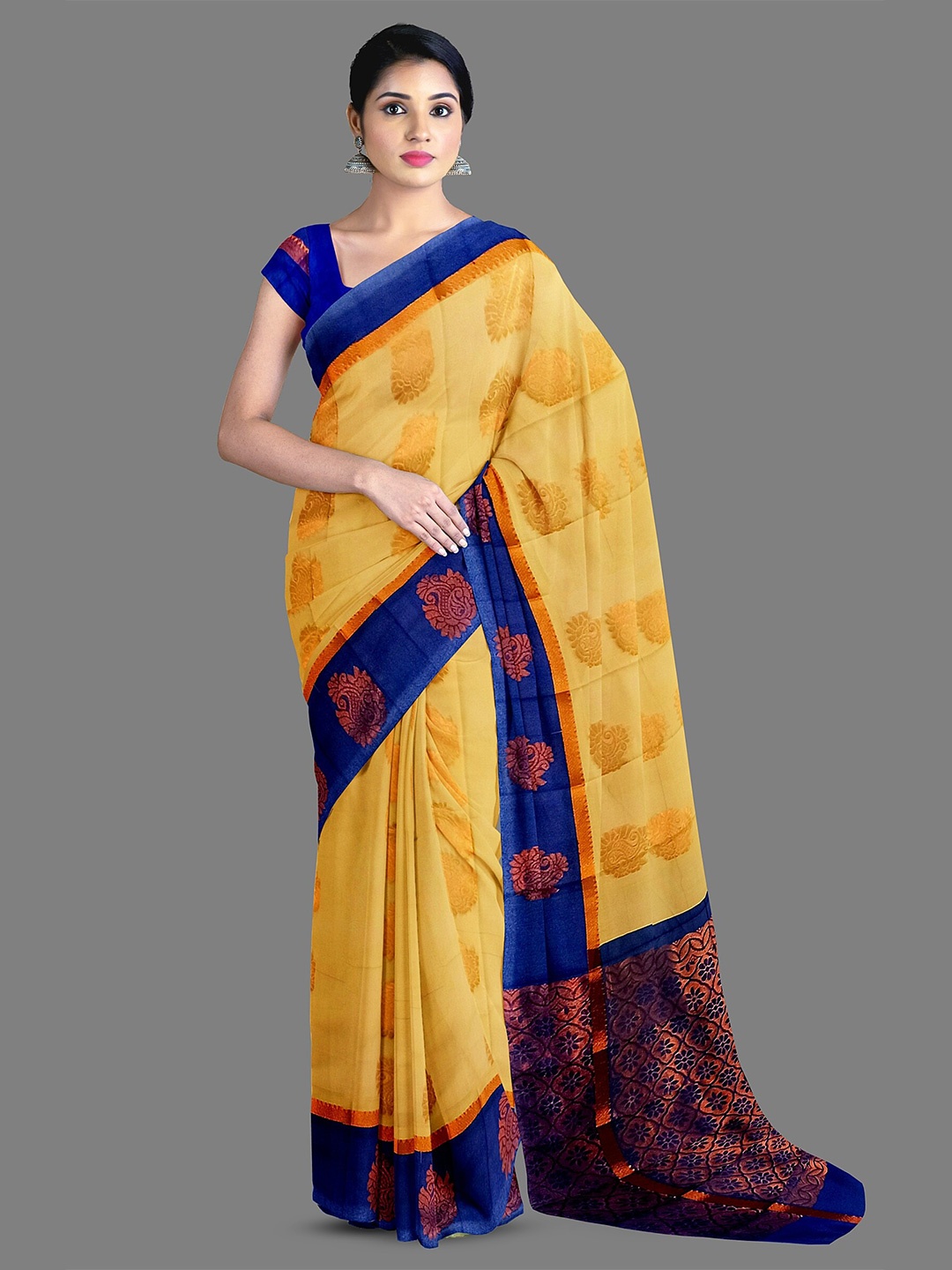 

The Chennai Silks Ethnic Motifs Woven Design Zari Silk Cotton Saree, Orange