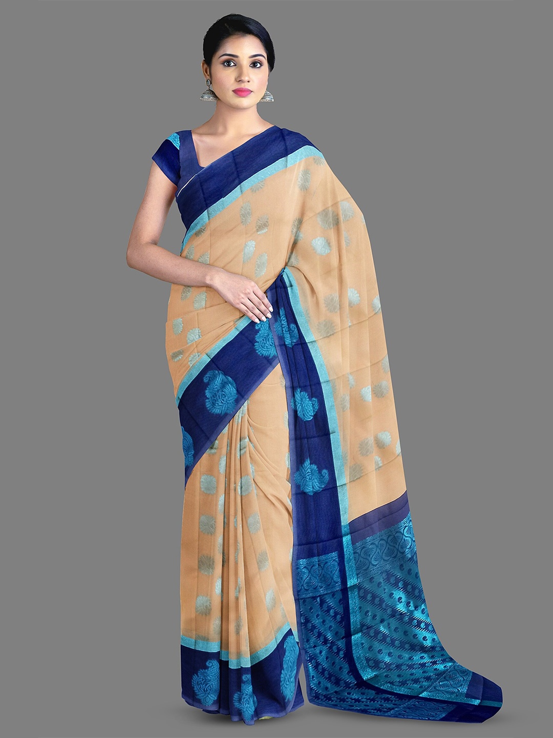 

The Chennai Silks Floral Woven Design Silk Cotton Saree, Peach