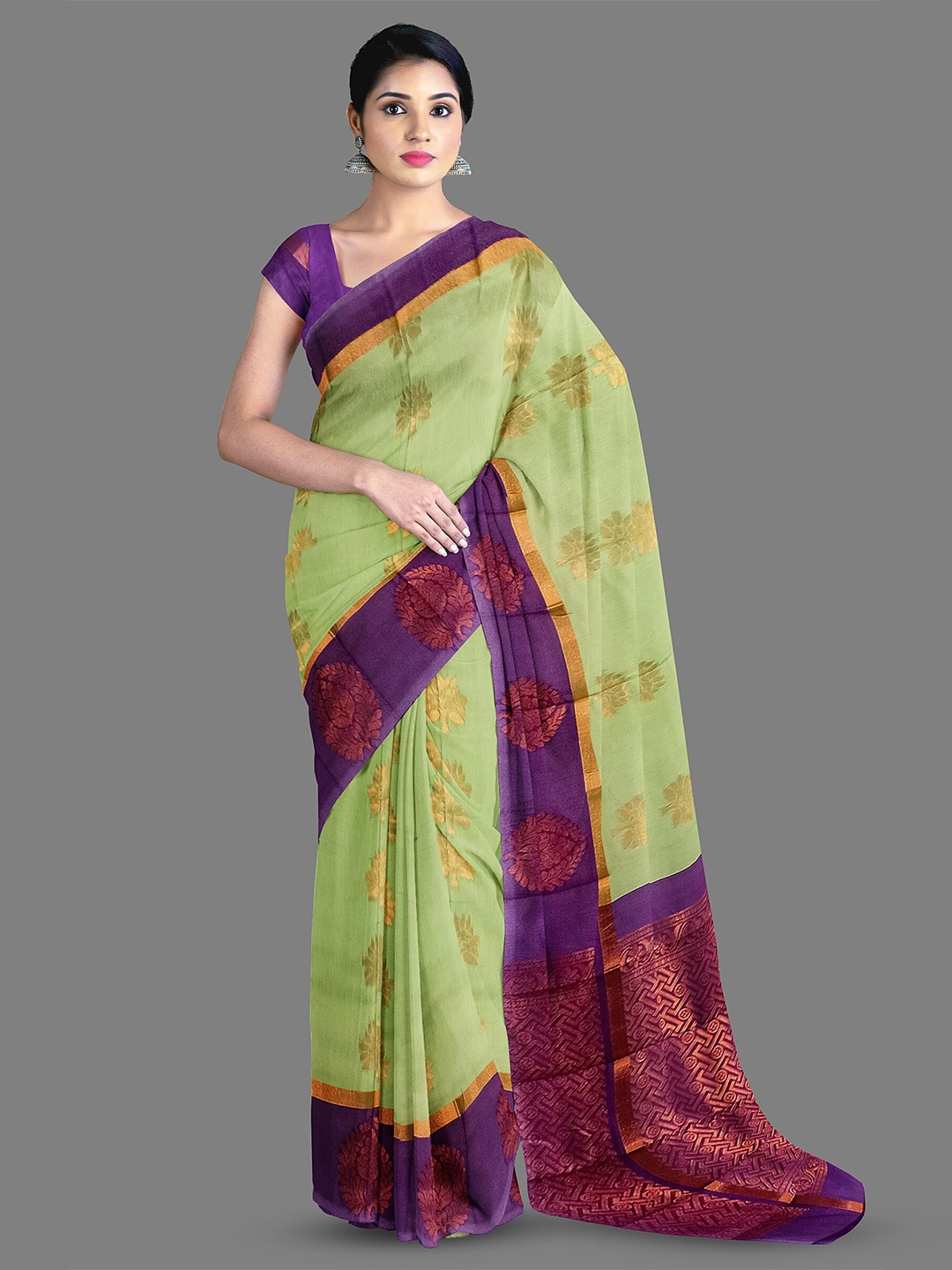 

The Chennai Silks Ethnic Motifs Woven Design Silk Cotton Saree, Green