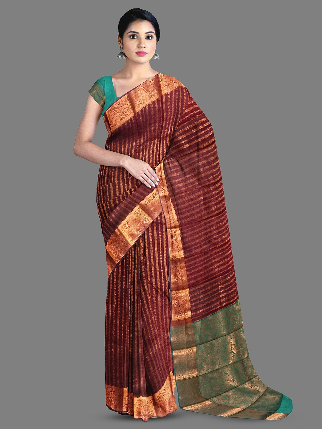 

The Chennai Silks Ethnic Motifs Woven Design Zari Silk Cotton Saree, Maroon