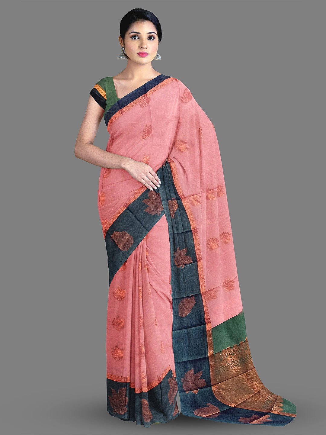 

The Chennai Silks Ethnic Motifs Woven Design Silk Cotton Saree, Peach