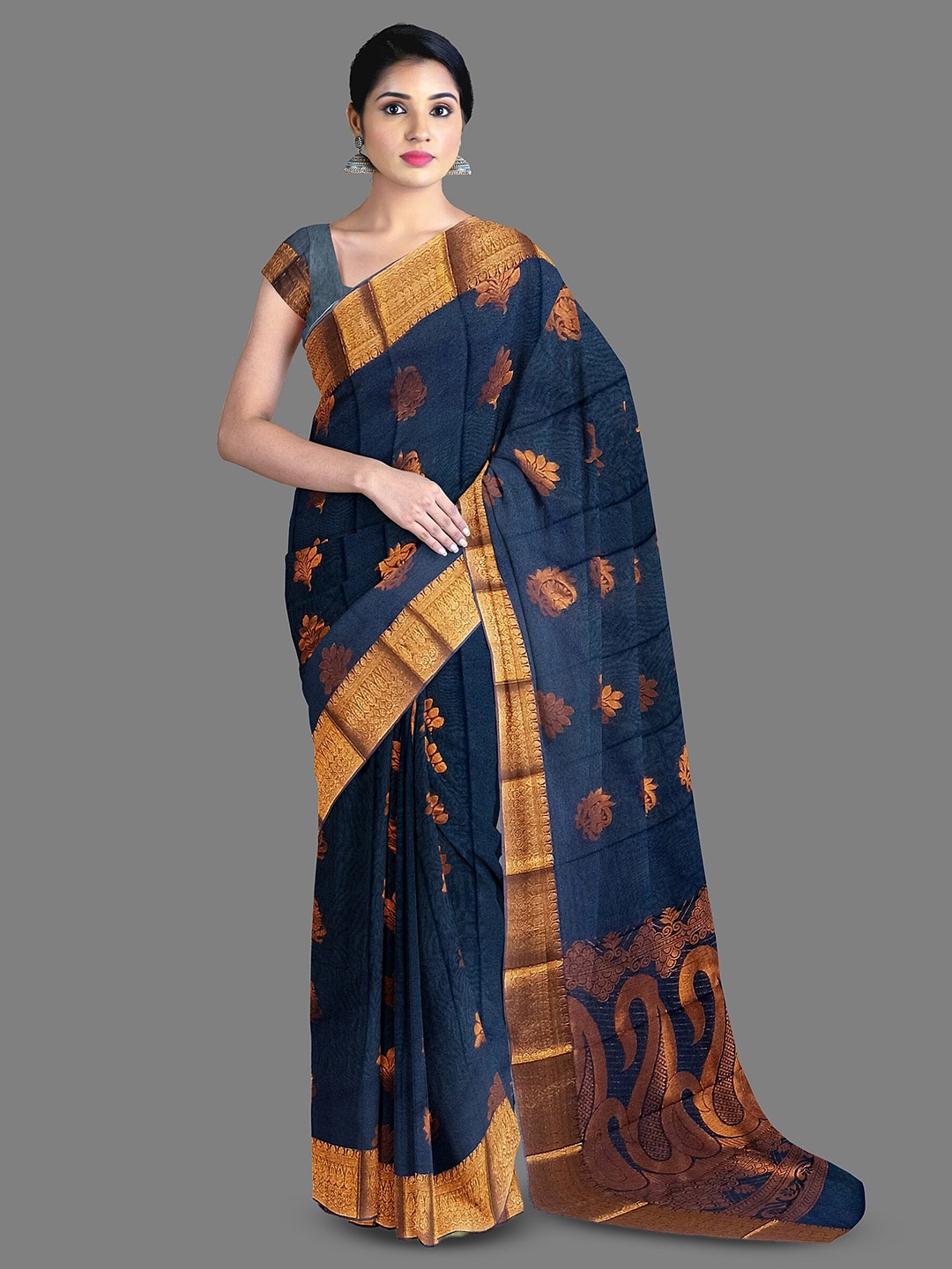 

The Chennai Silks Ethnic Motifs Woven Design Saree, Navy blue