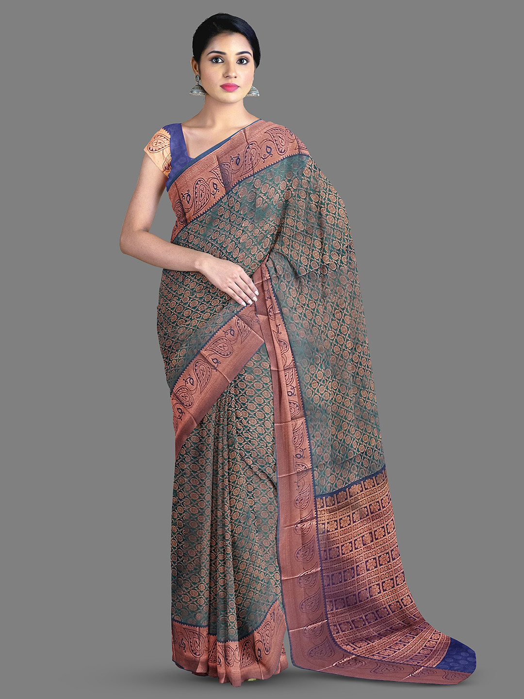 

The Chennai Silks Ethnic Motifs Woven Design Zari Kanjeevaram Saree, Blue