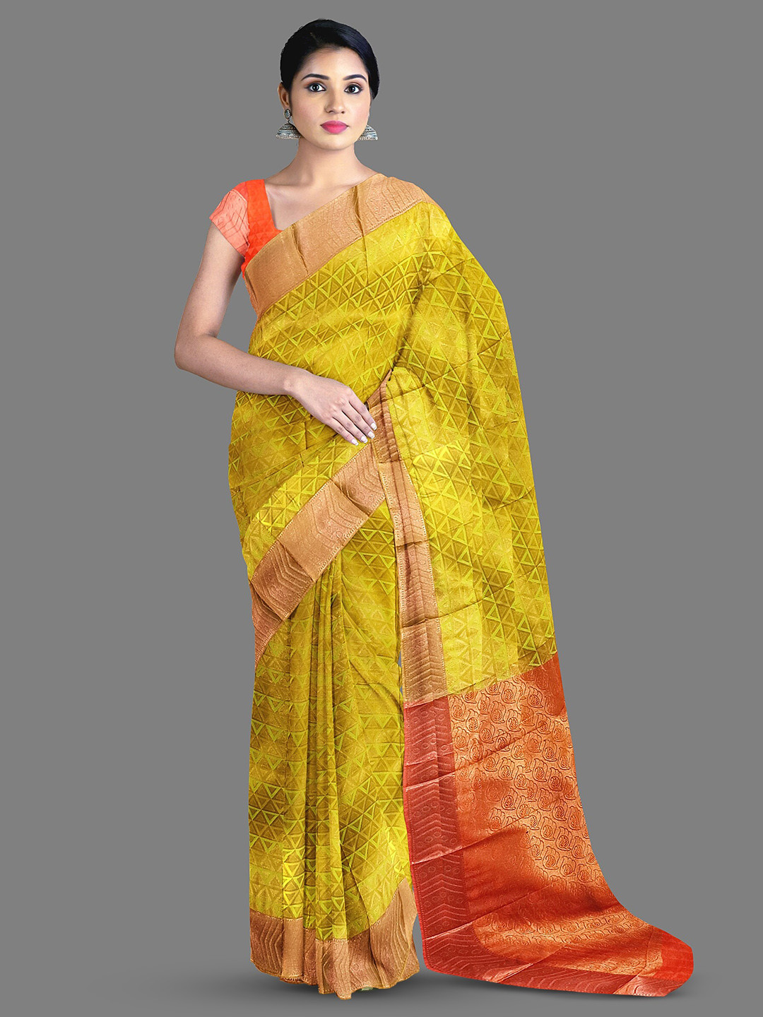 

The Chennai Silks Geometric Woven Design Kanjeevaram Saree, Green