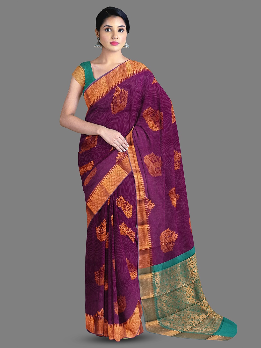 

The Chennai Silks Ethnic Motifs Woven Design Silk Cotton Saree, Violet
