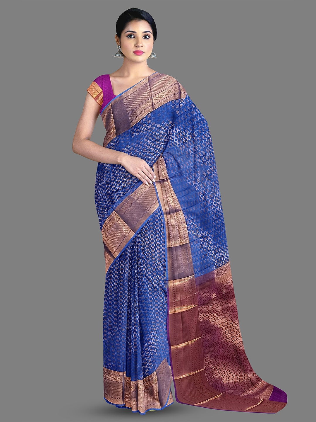 

The Chennai Silks Floral Woven Design Zari Kanjeevaram Saree, Blue