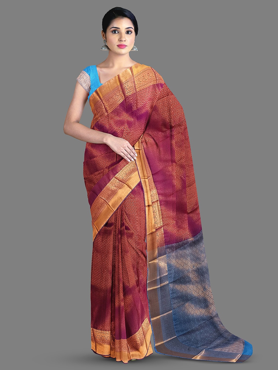 

The Chennai Silks Woven Design Fusion Kanjeevaram Saree, Magenta
