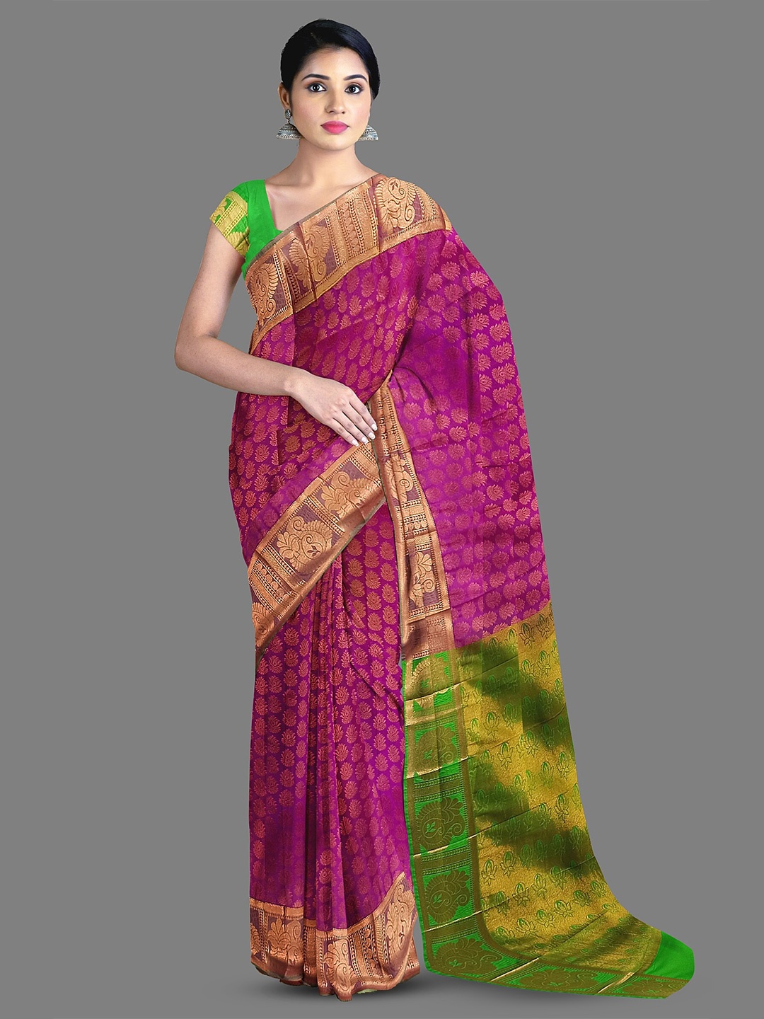 

The Chennai Silks Floral Woven Design Zari Kanjeevaram Saree, Magenta