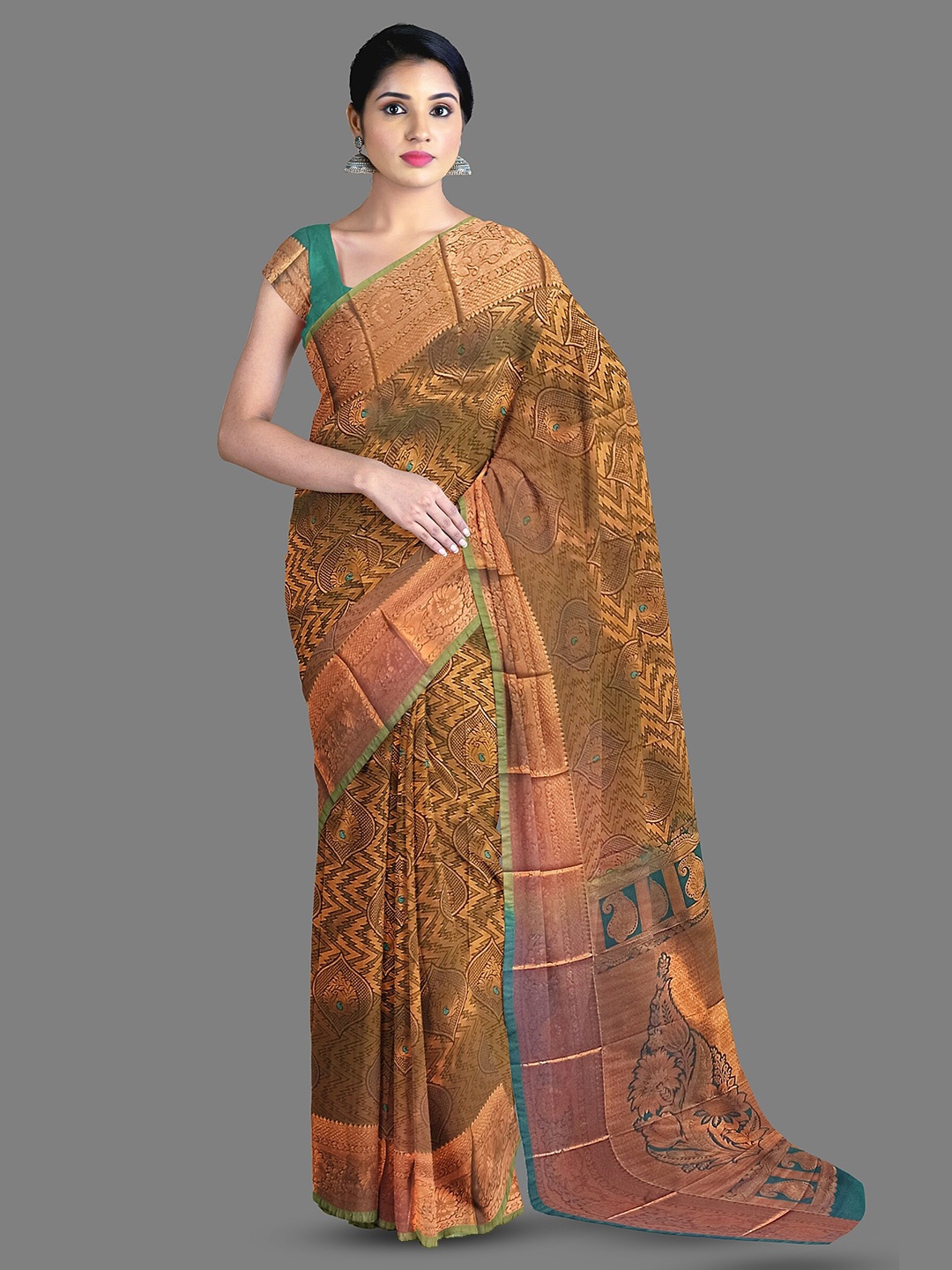 

The Chennai Silks Ethnic Motif Woven Design Kanjeevaram Saree, Green