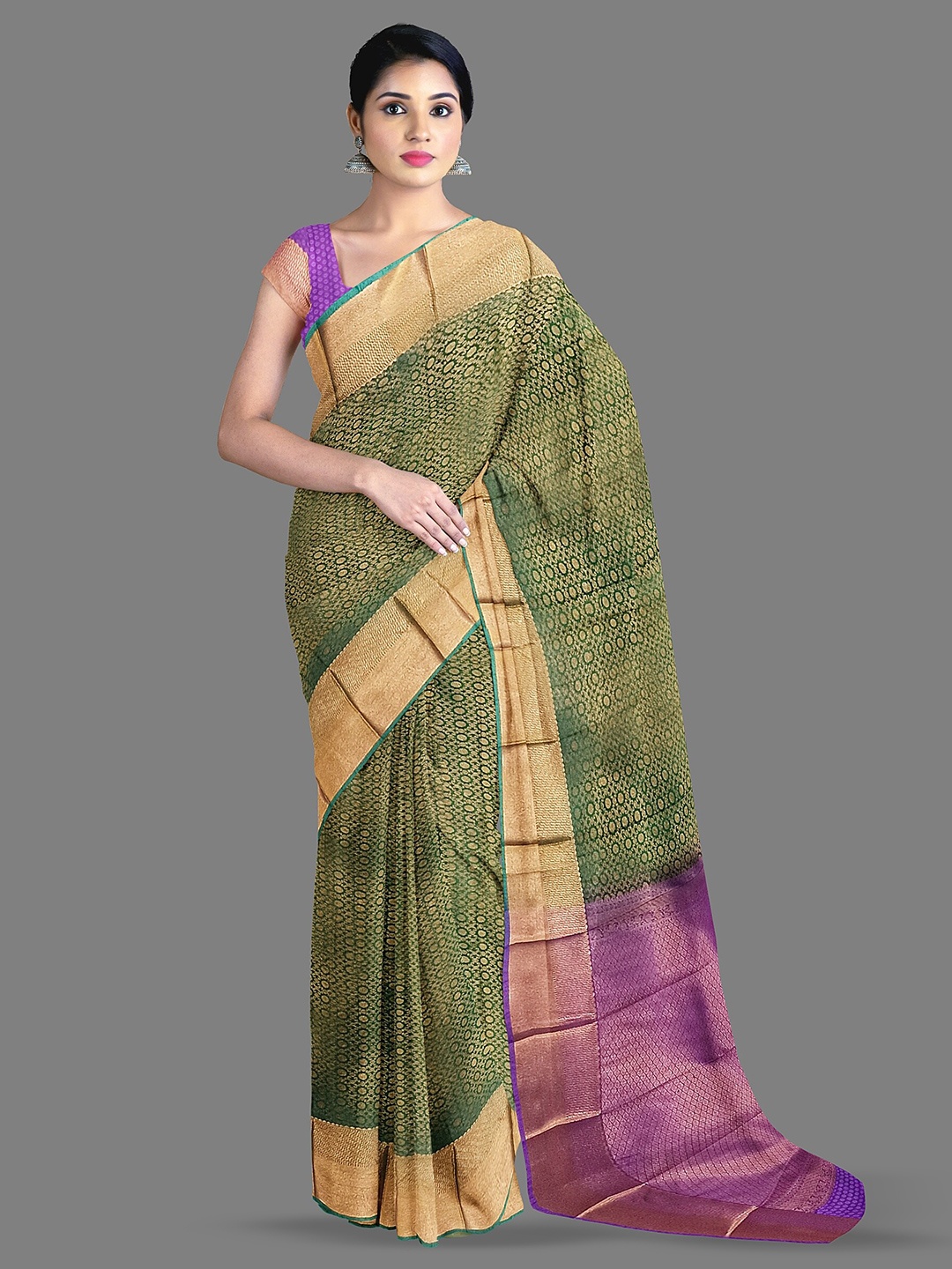 

The Chennai Silks Ethnic Motifs Woven Design Zari Kanjeevaram Saree, Green