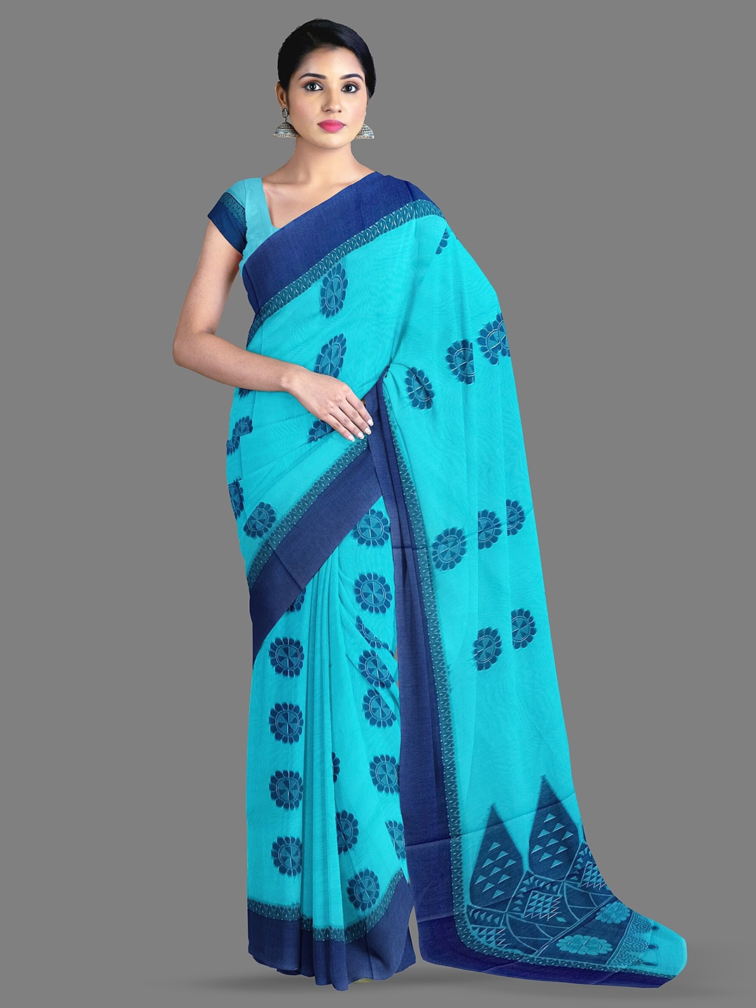 

The Chennai Silks Ethnic Motifs Woven Design Silk Cotton Saree, Blue
