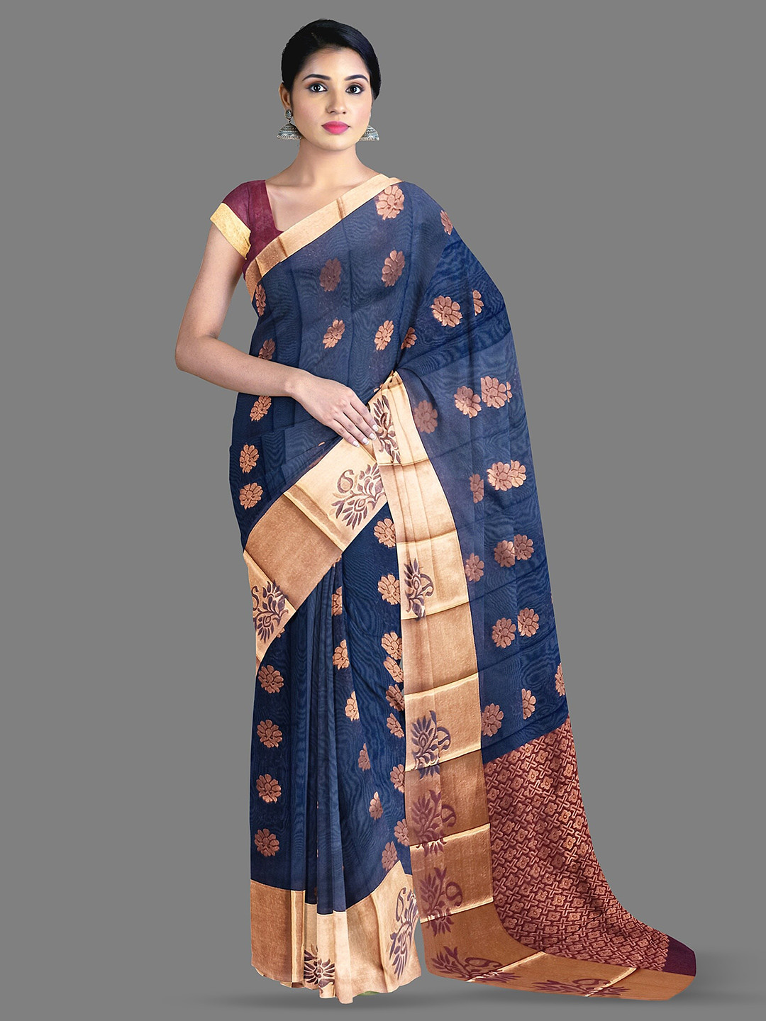 

The Chennai Silks Ethnic Motifs Woven Design Saree, Navy blue