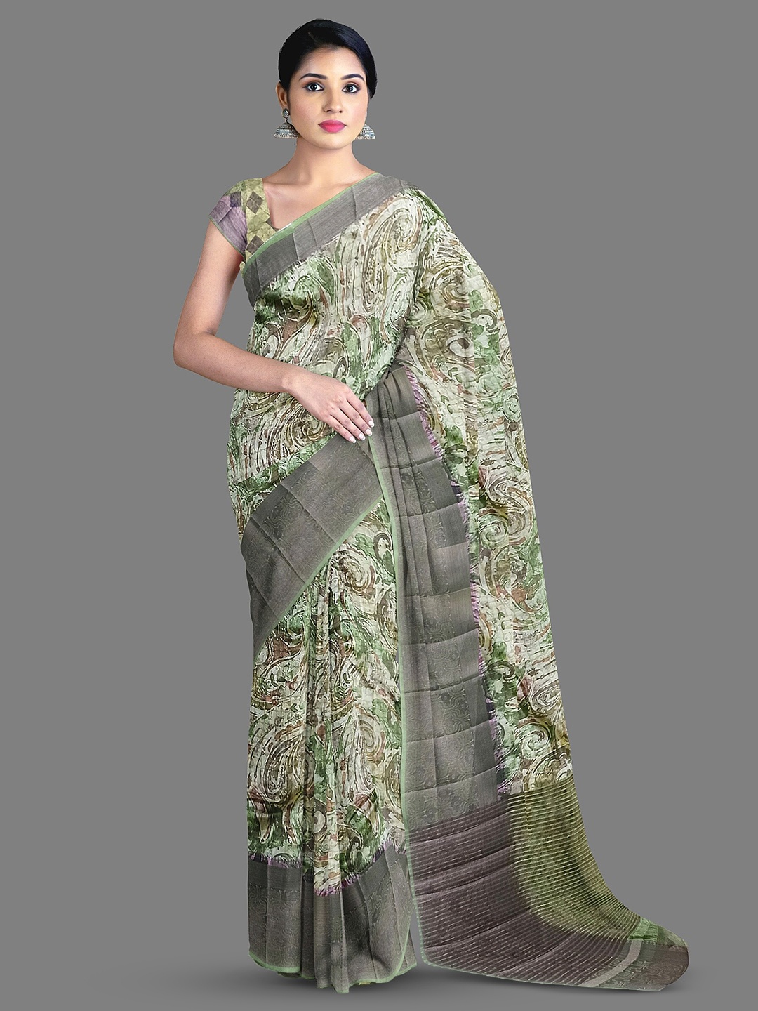 

The Chennai Silks Abstract Printed Saree, Beige