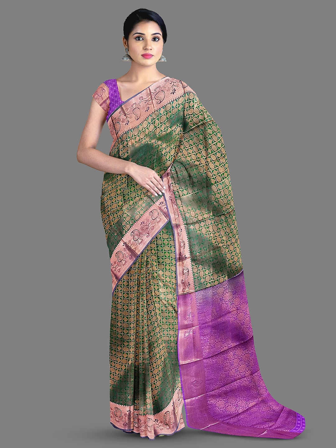 

The Chennai Silks Geometric Woven Design Kanjeevaram Saree, Green