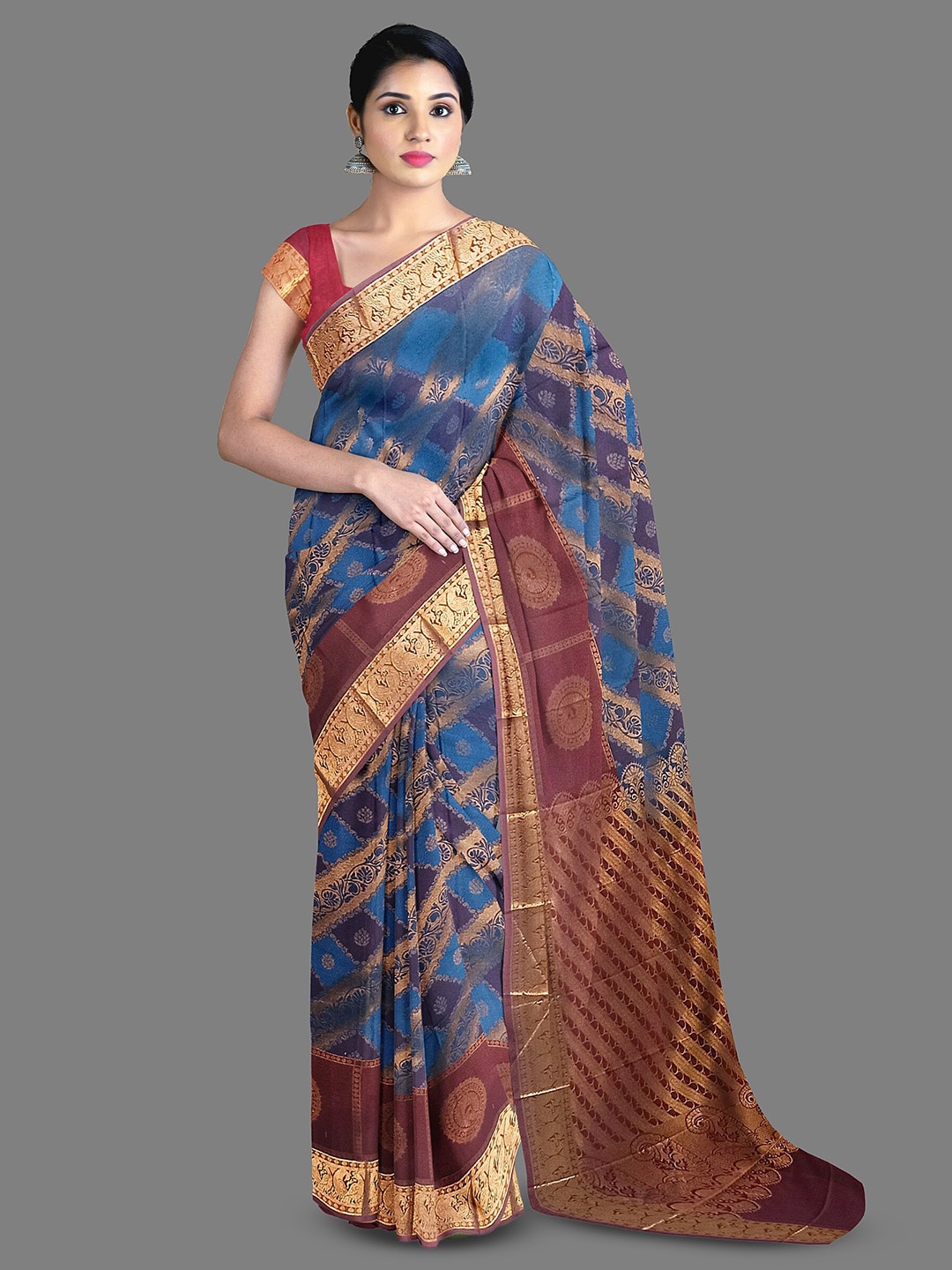 

The Chennai Silks Floral Woven Design Kanjeevaram Saree, Grey