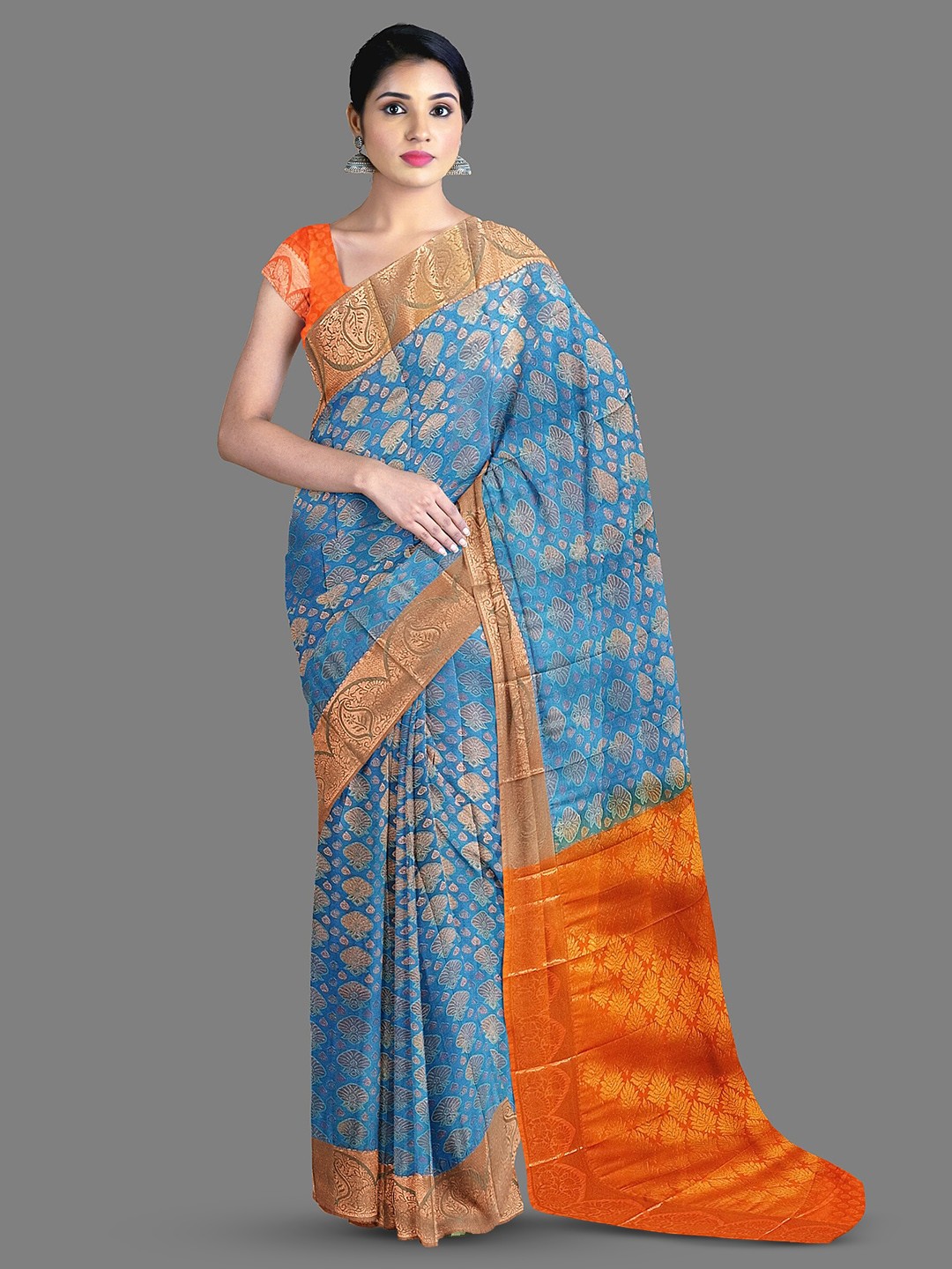 

The Chennai Silks Ethnic Motif Woven Design Semi Kanjeevaram Saree, Blue