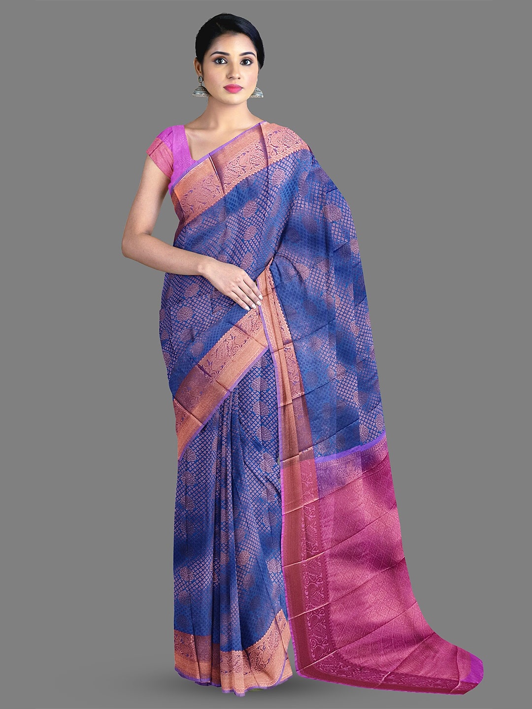 

The Chennai Silks Floral Woven Design Zari Kanjeevaram Saree, Blue